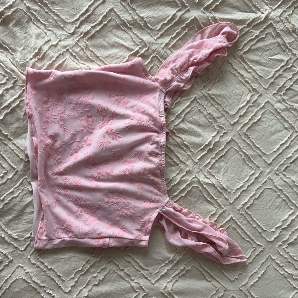Pink Floral Ruffle Top - Picture 2 of 2